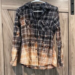 Blue Age Plaid bleached look Button-Up Shirt Sz large